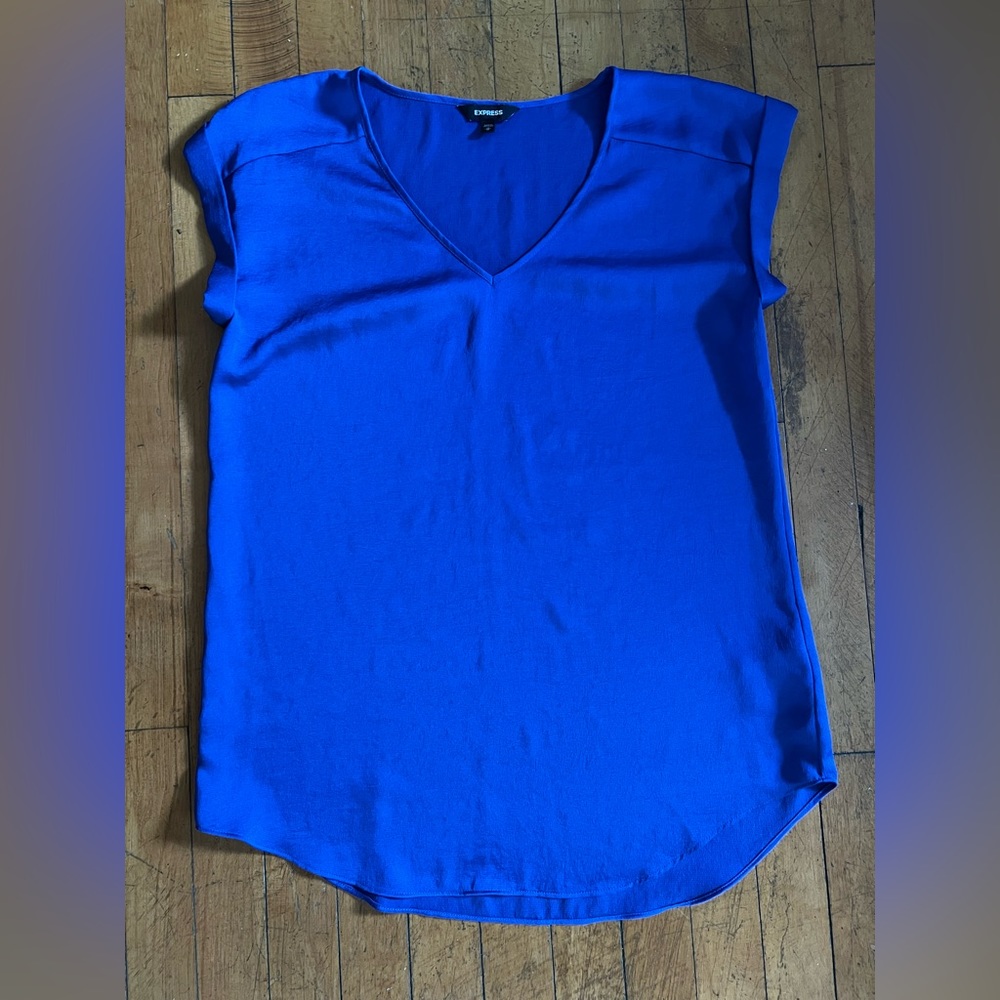Express Cobalt Rolled Sleeve V Neck Top - Size M
